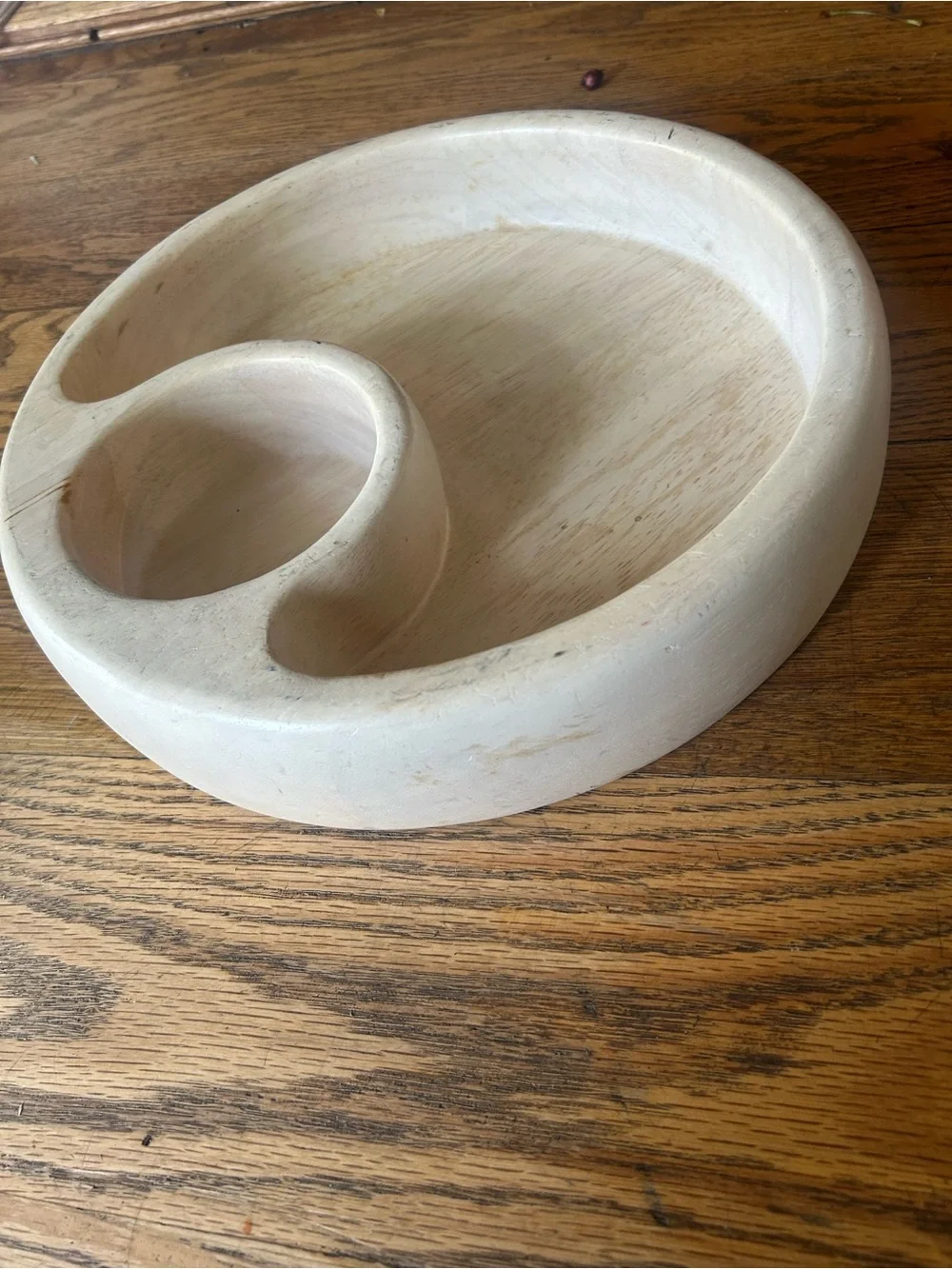 Blonde Wooden Segmented Divided Chip and Dip Bowl Dish Large Round Serving
